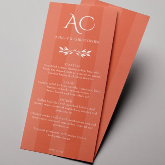 Minimalistische Monogram Gestreepte Koper Rode Huw Menu