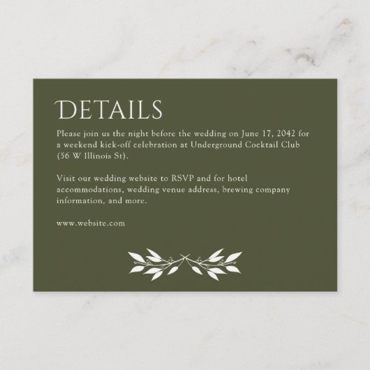 Minimalistische Monogram Gestreepte Olijfgroen Det Informatiekaartje (Voorkant)