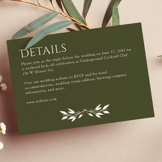 Minimalistische Monogram Gestreepte Olijfgroen Det Informatiekaartje