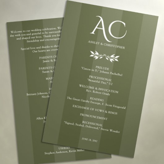 Minimalistische Monogram Gestreepte Olijfgroene Hu Programma