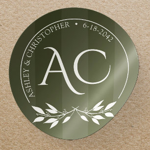 Minimalistische Monogram Gestreepte Olijfgroene Hu Ronde Sticker