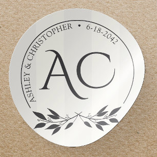Minimalistische Monogram Gestreepte Zachte Witte H Ronde Sticker