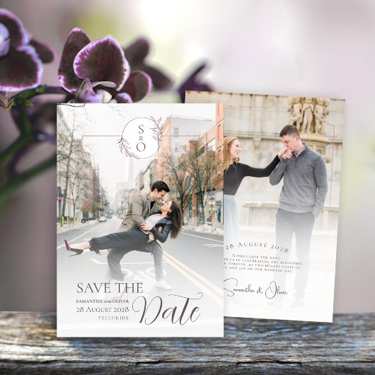 Minimalistische Monogram Huwelijkskaart 'Save the Save The Date