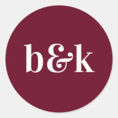 Minimalistische Monogram Initialen Bourgondië Rode Ronde Sticker (Voorkant)