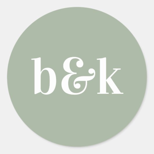 Minimalistische Monogram Initialen Sage Groene Bru Ronde Sticker (Voorkant)