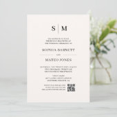 Minimalistische Monogram Ivoor Foto QR Code Trouwe Kaart (Staand voorkant)