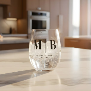 Minimalistische Monogram met Namen van Huwelijksko Wijnglas Zonder Voet