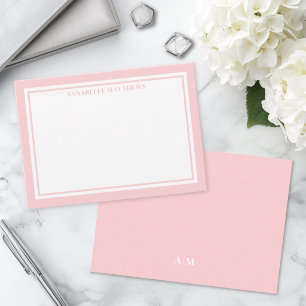 Minimalistische monogram met roze gloedrand notitiekaartje