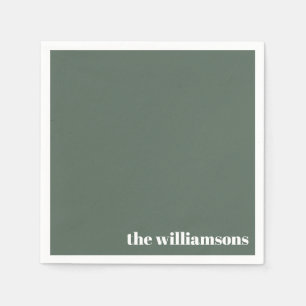 Minimalistische monogram naam Retro Sage Groen Servet