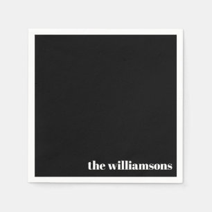 Minimalistische monogram naam Retro Zwart Wit Servet