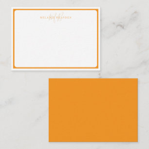 Minimalistische Monogram Oranje Gepunte Curve Rand Notitiekaartje