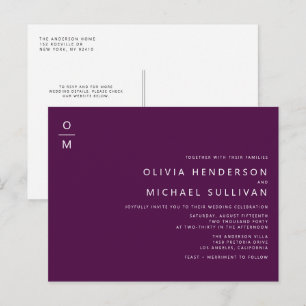 Minimalistische Monogram Paarse QR Code Wedding Uitnodiging Briefkaart