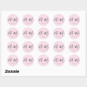 Minimalistische monogram script aangepaste roze tr ronde sticker (Vel)