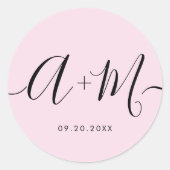 Minimalistische monogram script aangepaste roze tr ronde sticker (Voorkant)