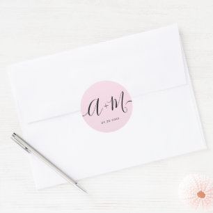 Minimalistische monogram script aangepaste roze tr ronde sticker