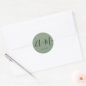 Minimalistische Monogram Script Groene Aangepaste Ronde Sticker (Envelop)
