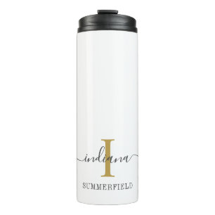 Minimalistische monogram script naam stijlvol goud thermosbeker