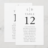 Minimalistische Monogram Tafelnummer Zitenkaart (Voorkant / Achterkant)