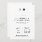 Minimalistische Monogram Trouw Uitnodiging (Voorkant / Achterkant)