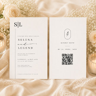 Minimalistische Monogram Trouwuitnodiging met QR R Kaart