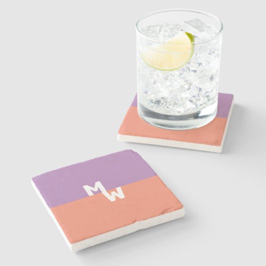 Minimalistische Monogram Vierkante Pastel QR Code Stenen Onderzetter (Zijkant)