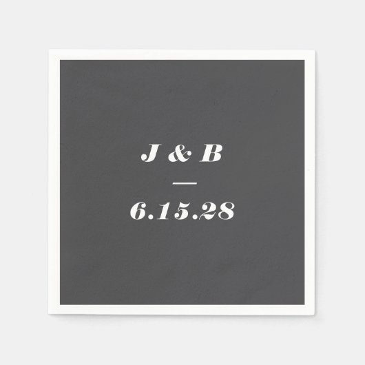 Minimalistische Monogram Zacht Zwart Huwelijk Cust Servet (Voorkant)