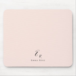 Minimalistische Monogramnaam Elegante Roze Roos Muismat