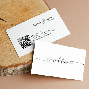 Minimalistische Monogramnaam Script QR-code Visitekaartje