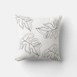 Minimalistische Monstera Handgetekende Gebaar Zwar Kussen