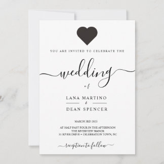 Minimalistische, mooie LoveHeart Wedding Uitnodigi Kaart