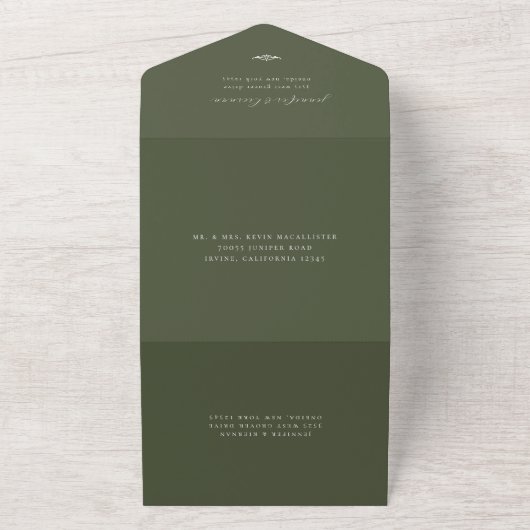 Minimalistische Moss Groene Bruiloft All In One Uitnodiging (Buitenkant)