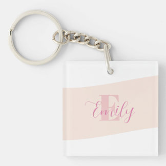 Minimalistische naam monogram retro roze rood sleutelhanger
