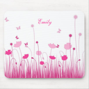 Minimalistische naam Pink and White Poppies Meadow Muismat