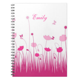 Minimalistische naam Pink and White Poppies Meadow Notitieboek