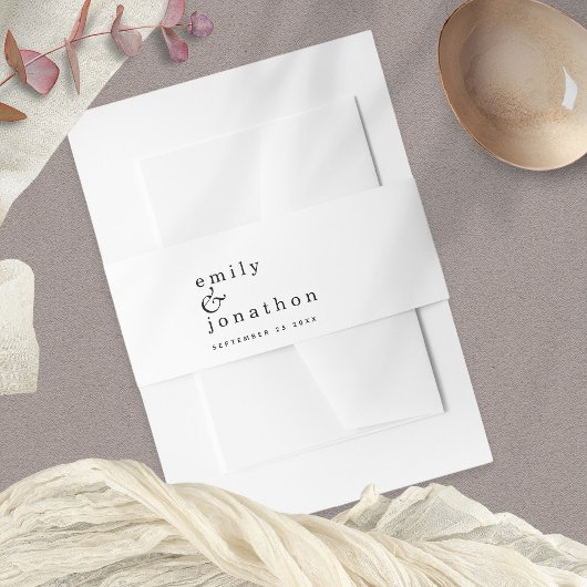 Minimalistische namen Datum Zwart Wit Bruiloft Uitnodigingen Wikkel