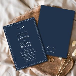 Minimalistische Navy Blau Moderne Elegante Trouwda Kaart