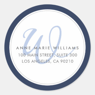 Minimalistische Navy Blau Monogram Terug Adres Ronde Sticker