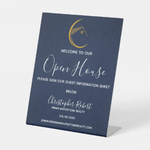 Minimalistische Navy Blau Onroerend Goed Reclamebord Met Voetstuk