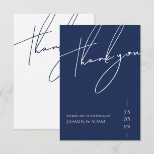 Minimalistische Navy Blau Schrift Typografie Trouw Bedankkaart