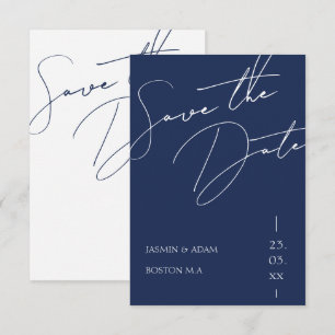Minimalistische Navy Blau Schrift Typografie Trouw Save The Date