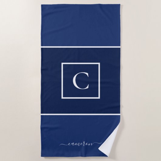 Minimalistische Navy Blue Monogram Personalized Strandlaken (Voorkant)