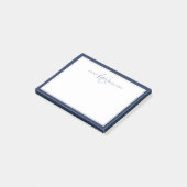 Minimalistische Navy Blue Script Twee Rand Monogra Post-it® Notes (Schuin)