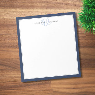 Minimalistische Navy Blue Twee Rand Monogram Notitieblok