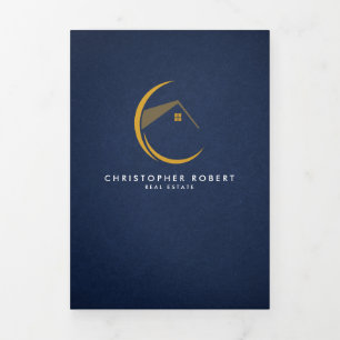 Minimalistische Navy Blue Vastgoed Vouwkaart Drieluik Kaart