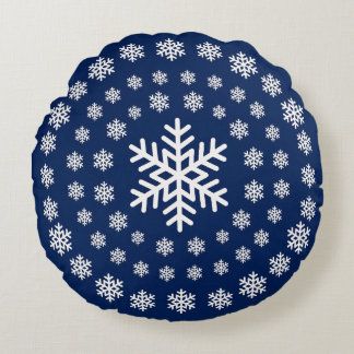 Minimalistische Navy En Witte Sneeuwvlokken Mandal Rond Kussen