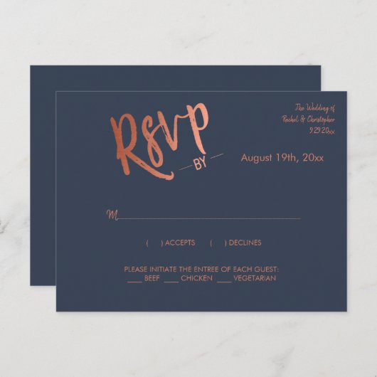 Minimalistische Navy Roos Gold Calligrafie Reactie Briefkaart (Voorkant / Achterkant)
