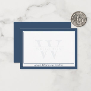 Minimalistische Navy Twee Rand Monogram Koppel Notitiekaartje
