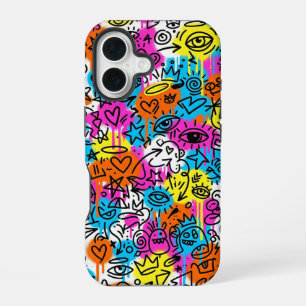 Minimalistische Neon Krabbel Doodle iPhone 16 hoes Hoesje