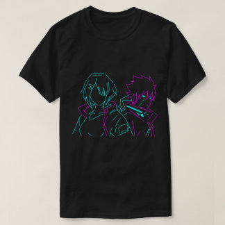 Minimalistische Neon Roze & Blauwe Cyberpunk Anime T-shirt
