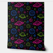 Minimalistische Neon Ruimte & Planeten Nachtelijke